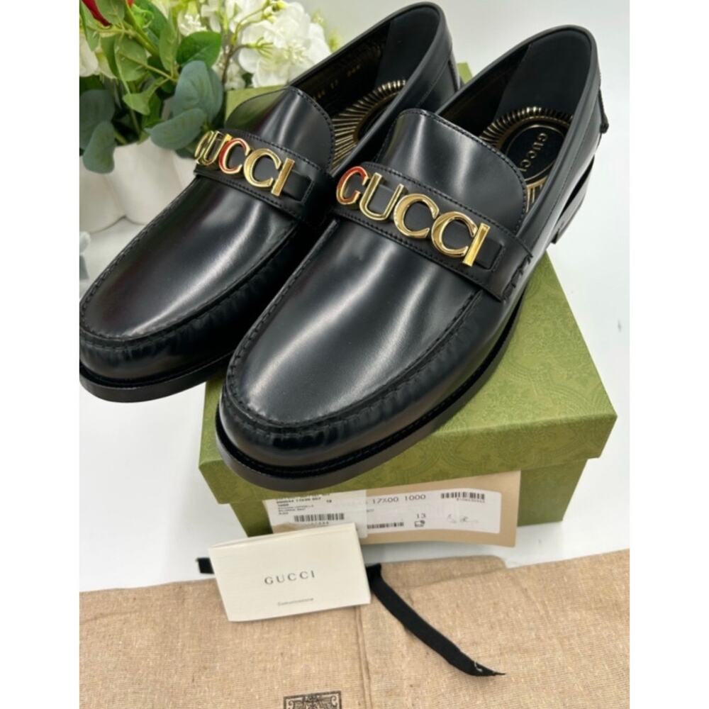 Men's Gucci, gold tone, embellished, leather loafers size 13 made in Italy - Picture 10 of 14